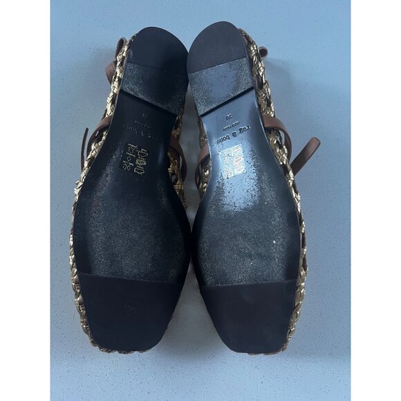 rag & bone Spire Woven gold brown leather Mary Janes flats size 38 - Picture 8 of 11